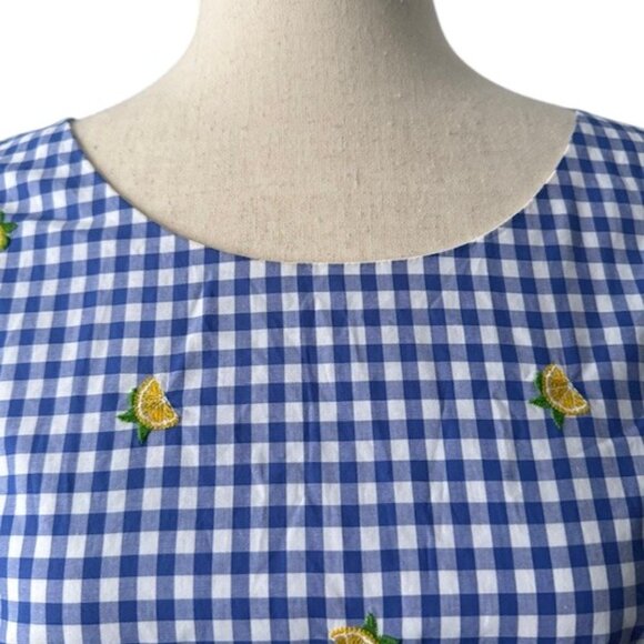 Talbots Lemon Gingham Shift Dress Embroidered Keyhole Back Lined Cotton 16 NWOT - Picture 5 of 16